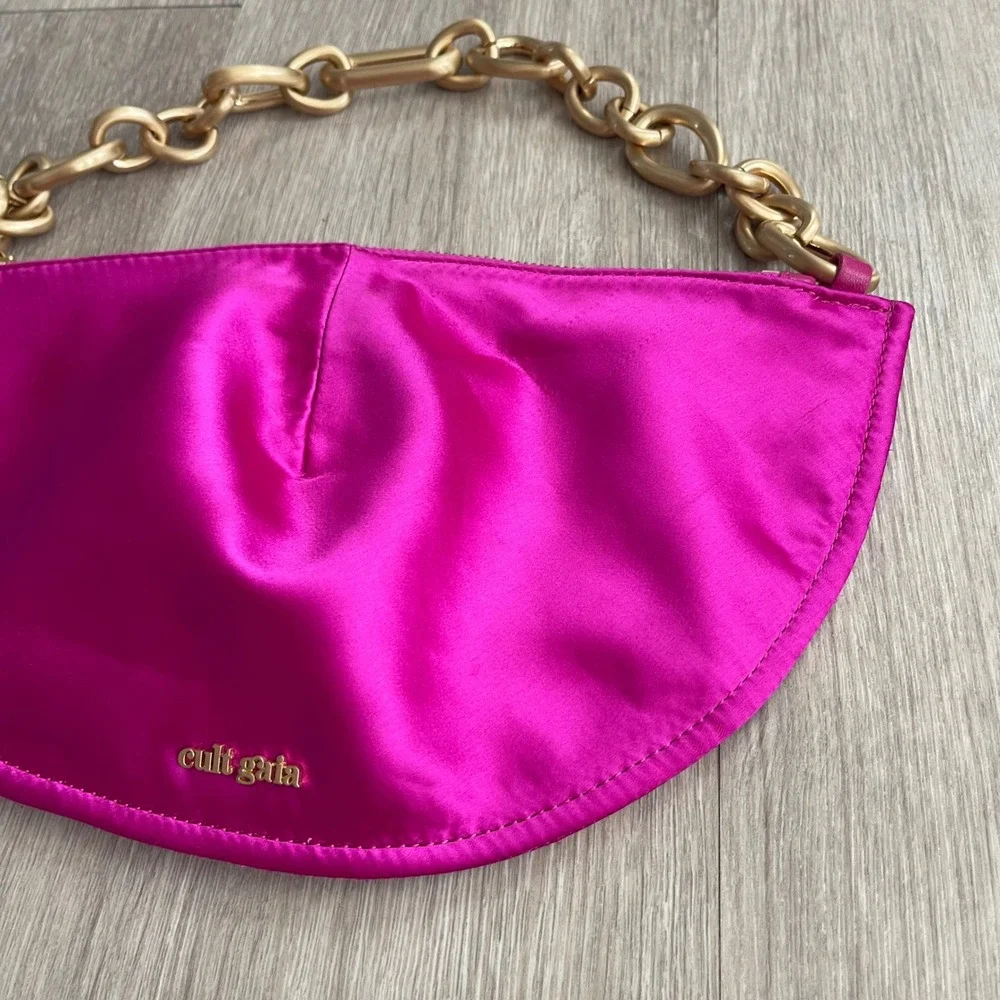 Cult Gaia Estrella Mini Anemone Pink Satin Gold Chain Shoulder Bag Chic Glam Y2K - Picture 6 of 12